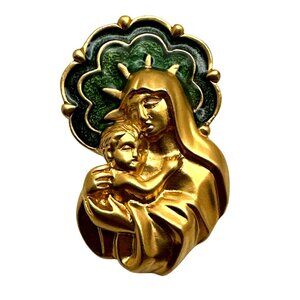 1993 Avon Madonna Child Lapel Pin Brooch Jewelry Vintage Signed Enamel